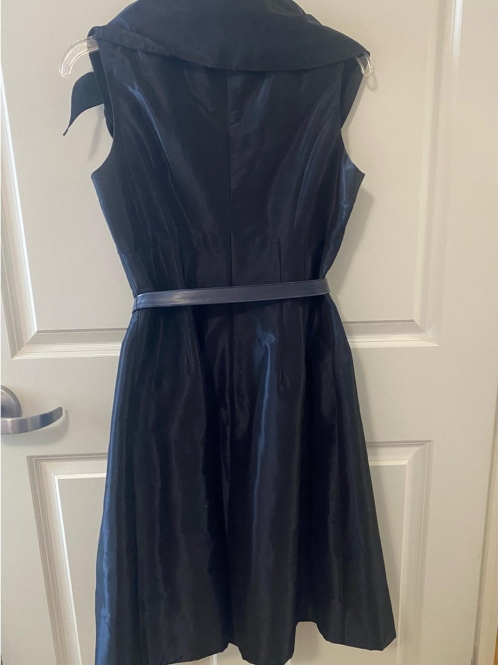 Teri Jon Navy Designer Rosetta Semi Formal Luxury Dress with Belt - Picture 2 of 8